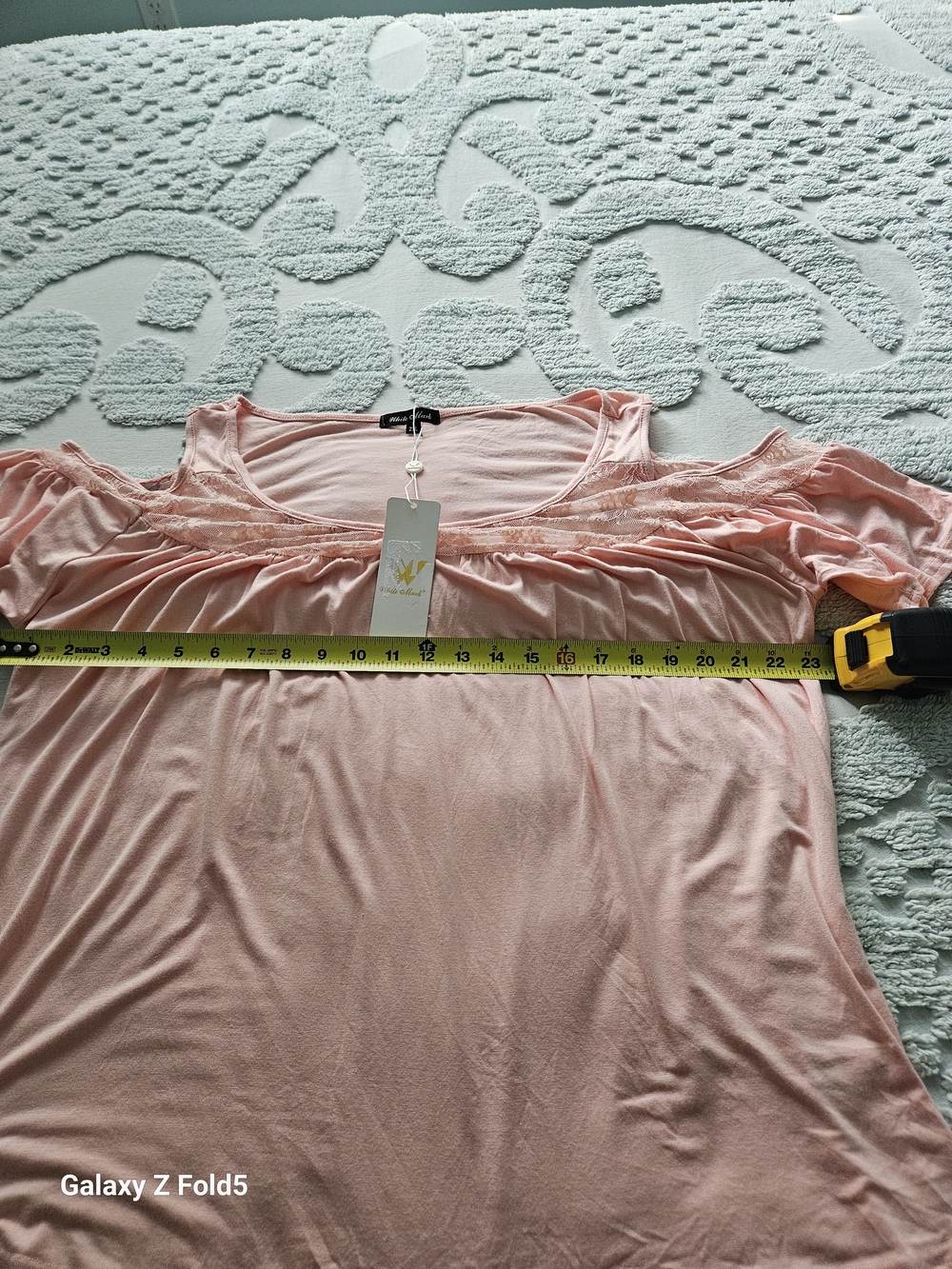 Nicole Miller Blush Pink Cold-Shoulder Lace Yoke Tunic - Picture 6 of 9